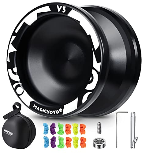MAGICYOYO Responsive Yoyo V3, Profi JoJo für Kinder und Anfänger, Magic JoJo mit Leerlauf und Kugellager, Unresponsive Trick Yoyo, Metall Jo Jo mit 12 Schnur, Koffer, Zubehör (Schwarz)