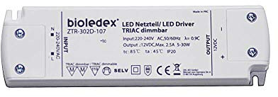 Bioledex 5-30W 12V DC LED Netzteil dimmbar TRIAC, 230VAC zu 12VDC Trafo