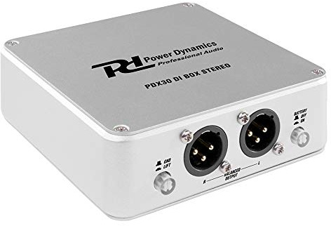 Power Dynamics PD PDX30 Dual-Channel Active DI Box with Balanced XLR Outputs, 6.3mm Jack Connections, Selectable 48V Phantom or 9V Battery, Robust Alloy Casing for Recording & Performance