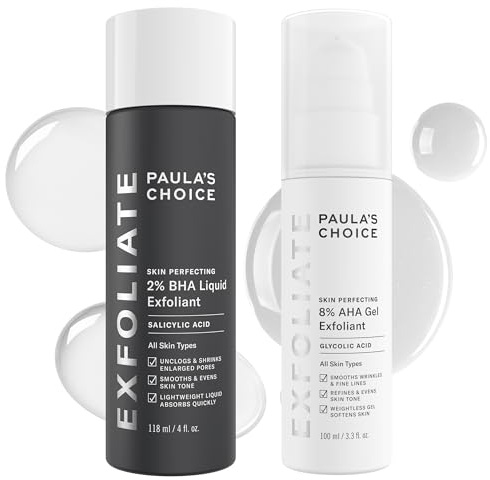 Paula's Choice SKIN PERFECTING 8% AHA Gel Exfoliant & 2% BHA Liquid Duo - Facial Exfoliants for Blackheads, Enlarged Pores, Wrinkles, and Fine Lines w/Glycolic and Salicylic Acid
