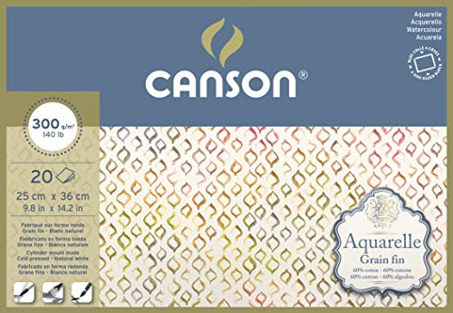 Canson Aquarelle Canson Block rundumgeleimt, 25 x 36 cm, 20 Blatt, 300 g/m², Feinkorn