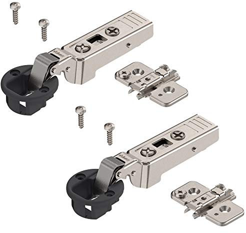 Gedotec Glastür-Scharnier Topfband Mittelanschlag für Glastüren | Blum Scharnier 75T4200 mit Schließautomatik | Clip Top Möbelscharnier mit Montageplatte | 2 Stück Topfscharnier 94° für Glas-Vitrinen