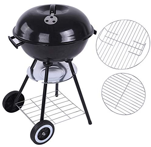 Barbecue Con Coperchio, Griglia Per Barbecue Rotonda Con Ruota E Ripiano, Griglia A Carbone Pieghevole Smaltata, Griglie Portatili Autoportanti Per Giardino Da Campeggio Pic-Nic,17inch / 44X44X72cm