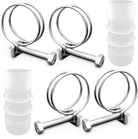ZANPOON Lot de 4 colliers de serrage à double fil avec 2 raccords de tuyau de bassin en ligne, colliers de serrage réglables en acier inoxydable 304, adaptés pour la maison et l'industrie (25 mm)