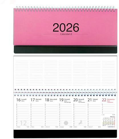 Agenda 2026 Settimanale Tavolo Scrivania ufficio appunti casa lavoro planning planner vari colori (Fuxia)