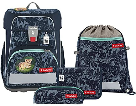 Step by Step Schulranzen-Set Cloud WWF „Little Lion“, 5-teilig, blau-türkis, ergonomisch mit Reflektoren, höhenverstellbar mit Hüft- und Brustgurt, ab der 1. Klasse, 19 Liter, Einheitsgröße
