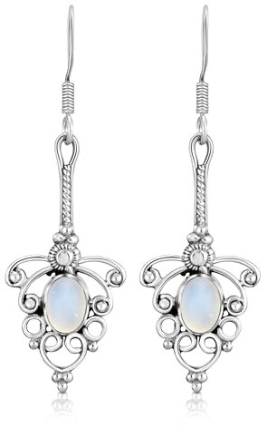 Damen Ohrhänger Silber 925 Sterlingsilber echter indischer Mondstein 2.4 Karat Ohrringe Art Nouveau