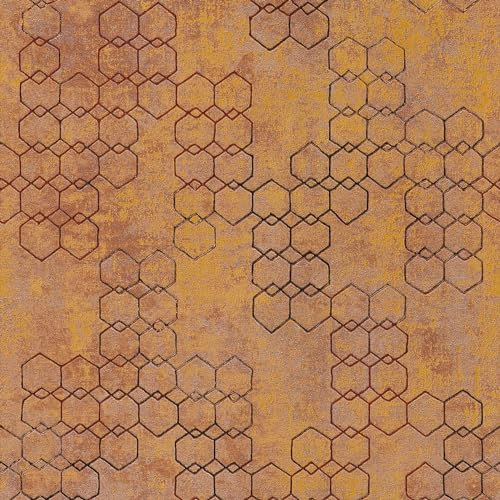 Papier peint à motifs graphiques Profhome 374243-GU papier peint intissé légèrement texturé design brillant orange or brun 5,33 m2