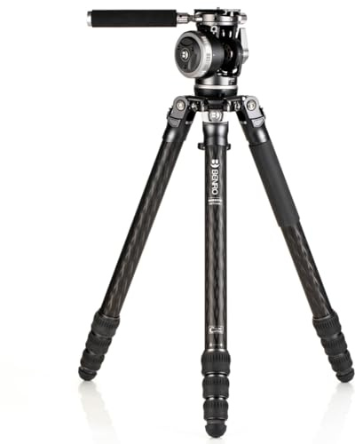 Benro Mammoth - Trípode de Fibra de Carbono de 4 Piezas con Cabezal líquido de 2 vías WH15 Wildlife, Cuenco Resistente de 75 mm, Contador de 8 Paradas, función de Doble panorámica, Kit Profesional de