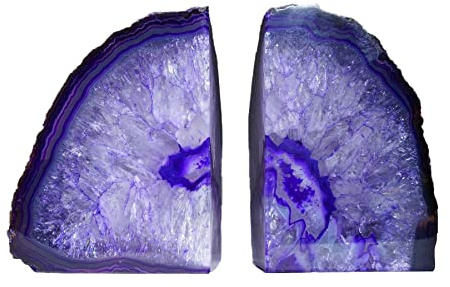 AMOYSTONE Purple Agate Bookends, Durable Crystal Book Ends for Office Decor