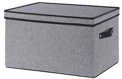 YheenLf 1 Pack Aufbewahrungsbox mit Deckel, faltbare Stoffbox mit Griff, Kleiderschrank Organizer, verwendet für die Aufbewahrung von Kleidung,Bücher,Grau,33x23x18cm