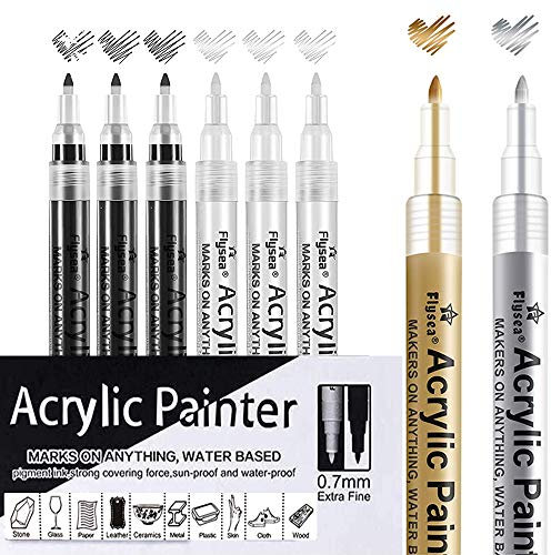 Acrylstifte für Steine Wasserfest, 0.7mm Feine Spitze Acrylstifte Marker Stifte Permanent Steine Bemalen Set Acrylic Paint Marker für Kinder DIY Keramik Glas Papier Metall Kunststoff Holz Leinwand