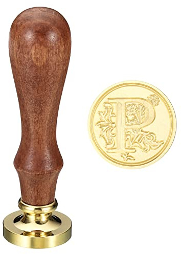 PATIKIL Alphabet P Wachs Siegel Stempel Initiale Buchstabe Siegel Wachs Stempel Klassisch Retro Abnehmbarer Messingkopf Hölzerne Handgriff für Umschlag Einladungskarten Stil 3