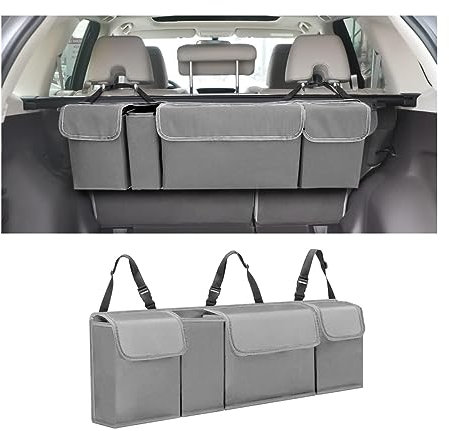 CGEAMDY Organizzatore portaoggetti per auto, in tessuto Oxford, organizer per bagagliaio, pieghevole, impermeabile, con 4 tasche, per riporre l'auto (Grigio)