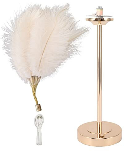 HEEPDD Feather Tischlampe, Dekorative Nachttischlampe USB Stecker Dimmbar 3 Farben Romantisch Sicher Modern für Schlafzimmer Bis Wohnzimmer (Weiss)