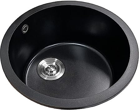 Waschbecken Hochtemperaturbeständiges kleines rundes Barwaschbecken für Wohnungen – Unterbauwaschbecken aus schwarzem Quarz – kein Ausbleichen, langlebig und stilvoll – einfache Installation