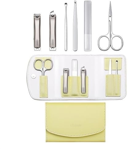 Nagelknipser Geschenkset 6-teiliges Maniküre-Set aus Edelstahl mit spritzwassergeschütztem Nagelknipser, Nagelknipser-Set for Frauen, tragbare Reise-Nagelpflege-Werkzeuge mit Lederetui ( Color : Yello