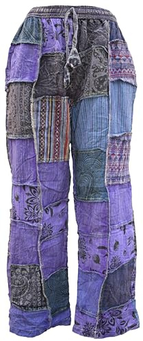 Gheri Pantaloni invernali da uomo foderati in pile patchwork con stampa Boho, Tono viola, L