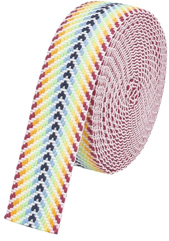 BENECREAT Cinta de Algodón 4.6m, Cintas Jacquard de Polialgodón Arcoíris de 38 mm de Ancho, Correas Planas de Jacquard con Patrón de Flechas para Asas de Bolsos
