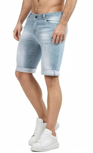 GINGTTO Mens Slim Stretch Denim Shorts Skinny Half Jeans 9“ Blue 32