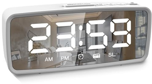 ThreeH Radio Clock Digital Alarm Clock 2 Sounds DIDIDI & Radio 15 Levels Volume 2 Power Supply Battery & Cable Auto-off Radio 12/24 Hour Mode White