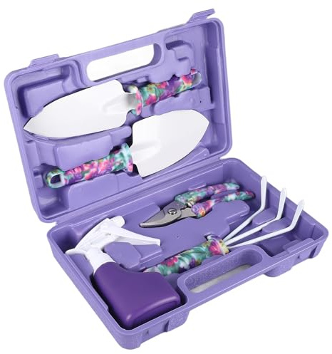 Set di attrezzi da giardino, 5 pezzi di ferro premium e attrezzi da giardinaggio in plastica con scatola di immagazzinaggio, kit di attrezzi manuali dal design ergonomico