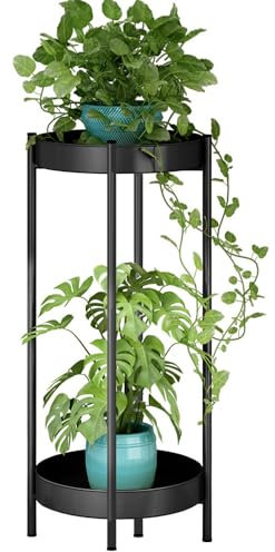 Fiita 2-Tier Hölzern Blumenregal Pflanzenregal, Mehrstöckig Blumenständer Metall Outdoor Balkon Deko Schlafzimmer Blumentopf Zimmerpflanzen Pflanztisch