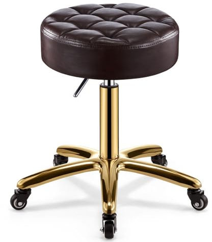 Robuster Rollhocker mit Rollen, verstellbare Stange, gepolstert mit PU-Leder, für Salon, Büro, Geschäft, Spa, Tattoo, Massage, medizinischer Drehstuhl (braun)