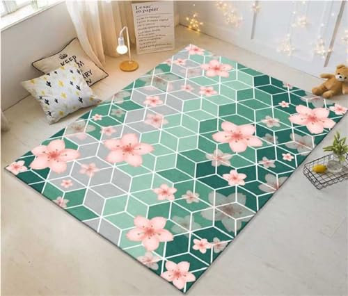 Anti Rutsch Teppich Outdoor Teppich Klein Schlafzimmerteppich grünes Pflanzenmuster Küchenteppich waschbar Teppich Bad 200X300CM