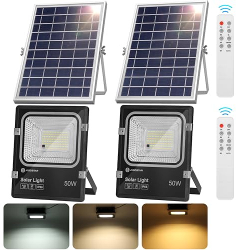 Aigostar-Solar LED Strahler Außen mit Fernbedienung,50W,Dimmbar 3000K/4500K/6500K,Solarlampen für Außen,5000mAH Große Batteriekapazitä,IP66,Solarleuchte Aussen für Gärten,2 m Kabel,2 Stück