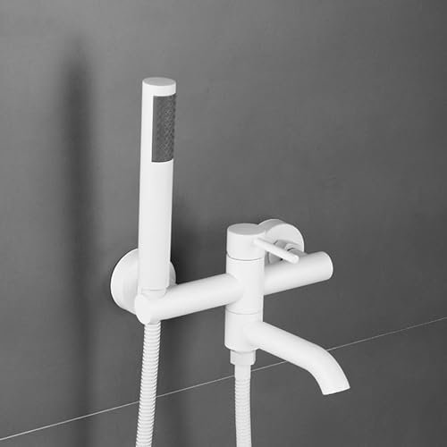 Badewannenarmatur mit Handbrause Weiß Duscharmatur Wandmontage mit 90° Drehbaren Auslauf Einhebelmischer Dusche