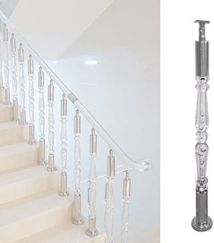DLAZUM Balaustres de Cristal acrílico Transparente para escaleras, Conector Ajustable y Montaje en Suelo con Kit de Tornillos, Poste de barandilla para escaleras de Caracol para Pasillo, Loft (Esti