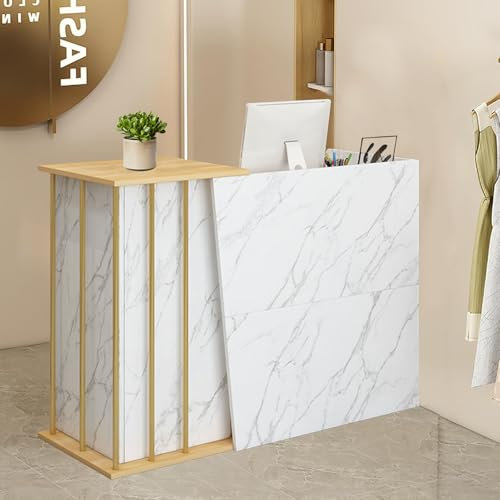 GAOXIAO Empfangstheke, Rezeptions Tisch Weiss, Empfangstresen mit 2 Schubladen und 1 Schrank, Rezeption Schreibtisch für Laden Büro Messe Lobby Hotel, Kassentheke Klein
