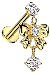 beyoutifulthings Lippen-Piercing Zirkonia Schleifen-Anhänger Gold Silber Piercing-s Lippe Stecker Chirurgenstahl Schraub-Verschluss Stab 8-mm lang 1,2-mm