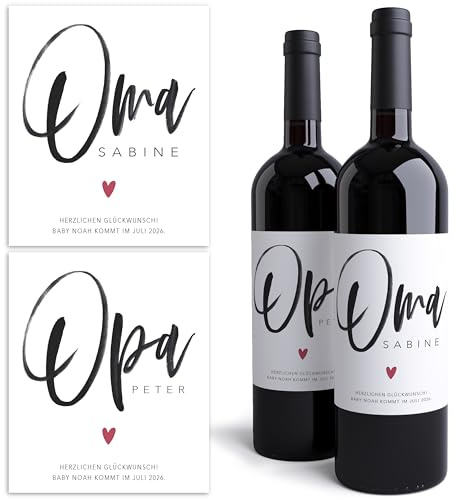Ihr werdet Oma und Opa Weinetiketten personalisiert Schwangerschaft verkünden Großeltern Flaschenetiketten Geschenk Wein Etiketten selbstklebend 2 Stück | 10x12 cm