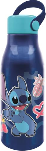 Stor Bouteille en aluminium Disney Stitch 760 ml originale pour enfants avec bouchon avec poignée en silicone et couvercle avec crochet.