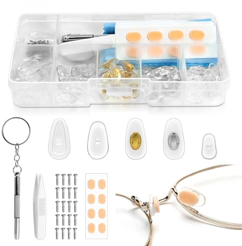 Brillen Nasenpads Silikon für Brillen, 25 Paar Rutschfeste Nasenpads zum Stecken, Brillen Reparaturset mit Weiche Schaumstoff-Nasenpads, Schrauben & Pinzette, Brillen Zubehör für Lesebrillen