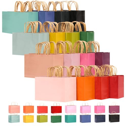Gcardist 32PCS Gift Paper Bags 32x25x11cm Large Gift Bag with Handles Bulk 16 Different Senior Color Bags Multiple Uses (12.6x10x4.3Inch,Wide Large)