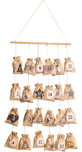 Adventskalender Kinder zum Befüllen - Weihnachtskalender groß mit 24 Stoff Säckchen zum Selber Befüllen - Stoffbeutel zum Selbstbefüllen