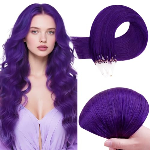 RUNATURE Extension Capelli Veri Microing 50cm Viola Extension Microring Capelli Veri Lunghi 25 Ciocche 25g #Purple