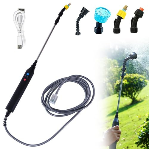 KQWVZ Spruzzatore Elettrico, 3.7v Nebulizzatore Piante a Batteria, Spruzzatore a Batteria USB, Spruzzatore Elettrico Da Giardino, Con 4 Beccuccio Regolabile E 5m Tubo, Per Prato, Giardino