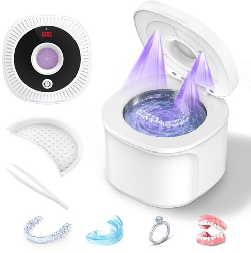 Gopink Ultrasonic Retainer Cleaner, 45KHz Ultrasonic Cleaner Machine with U-V Light for Dentures, Retainer, Aligner, Mouth Guard, Toothbrush Head