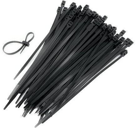 Boltza® Double-Loop Cable Ties, Black, 4.8mm x 200mm, Pack of 100 – Heavy-Duty, UV-Resistant Nylon