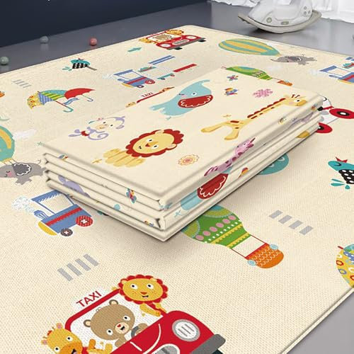 PZCC Tapis de Jeu pour BéBé, Tapis Rampant Pliable, Tapis de Jeu Épais Antidérapant et Imperméable, Tapis Enfant Double Face pour Salon, Jeu Éducatif pour Ramper pour BéBés de 0 à 6 Mois (Transport)