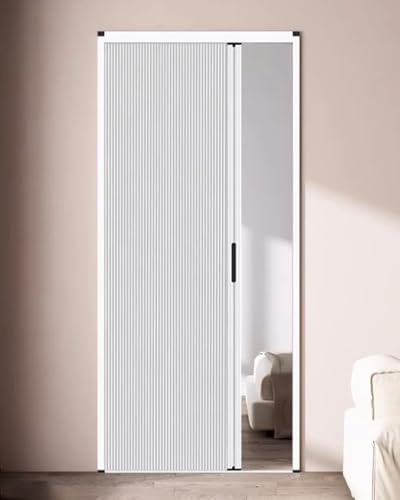 ZIMGOD Falttür Innentüren Ohne Bohren Schiebetüren, 180/190/200/210 cm Hohe Weißes Falttür, Faltgitter für Küche Dusche Kleiderschrank, Individuell Anpassbar(90x210cm (35.4x82.7in))