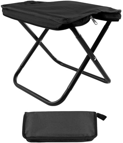 Camping Stool 26 cm, Portable Folding Stool with Storage Bag, Outdoor Footstool Mini Folding Stool for Travel, Hiking, Garden, Fishing, Barbecue, Beach (nero)