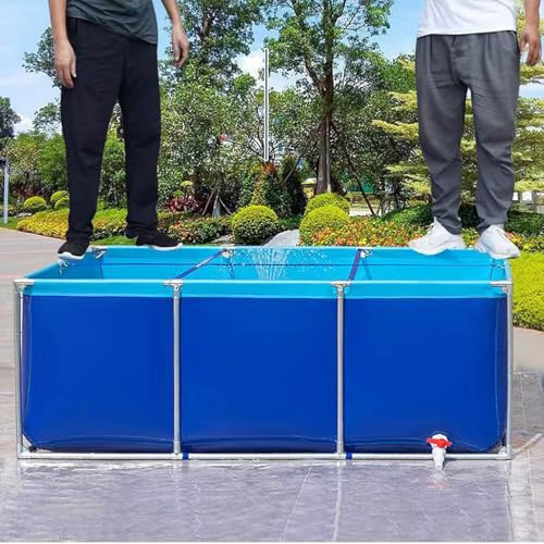 Erxewim Folding Temporary Fish Pond, Large Aquaculture Water Tank with Drain Valve, Canvas Construction, with Steel Frame for Koi Fish and Turtles (1x1x0.7m)