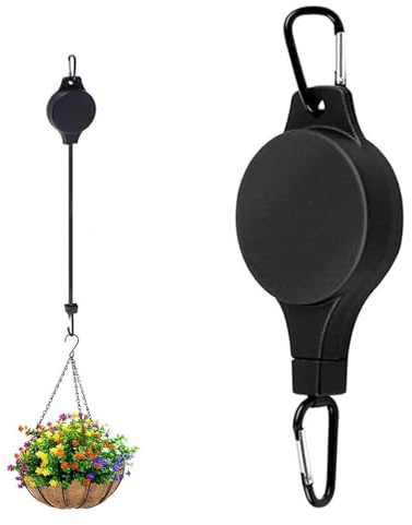 Kouamor Hanging Basket Pulley, Plant Hangers Outdoor, Adjustable Retractable Heavy Duty Plant Hanger Hook, Adjustable Pull Down Gravity Hook, for Hanging Plants Easy Watering & Maintenance (1pc)