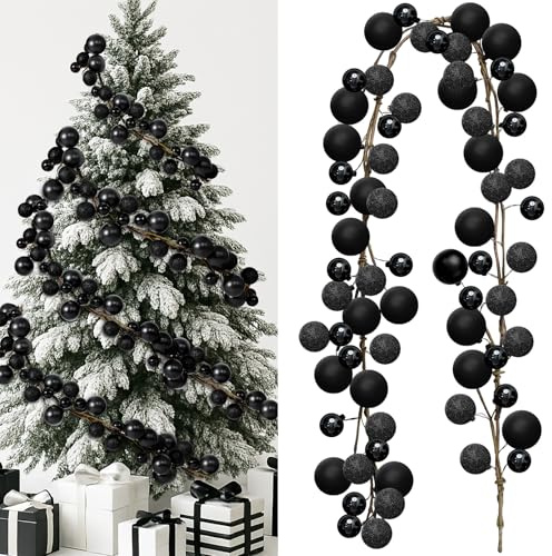 Dingion Weihnachtskugel-Girlande, 1,8 m, schwarz, Weihnachtsbaum-Girlande, Halloween-Ornament, hängende Kugel-Dekorationen, bruchsicher, Ornament für Weihnachtsbaum, Party, Dekoration, Kaminsims