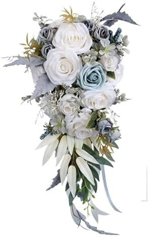 TENVORA Bouquet Sposa,Bouquet da Sposa Bouquet da Sposa a Cascata Fatto a Mano for la Sposa, Bouquet da Sposa con Fiori Artificiali in Seta Rosa, Bouquet da Sposa Rustico Dedor(C)